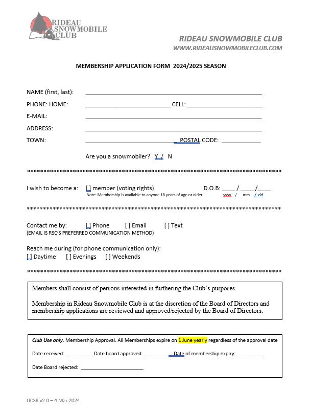 Membership application form